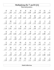 Multiplying With 7 and 8 (A) Worksheet for 3rd - 5th Grade ...