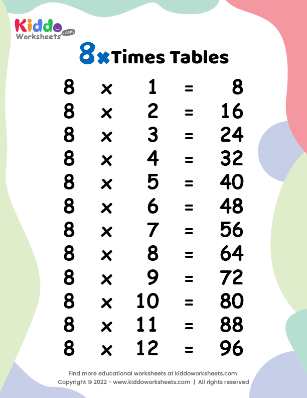 7 and 8 times table worksheet