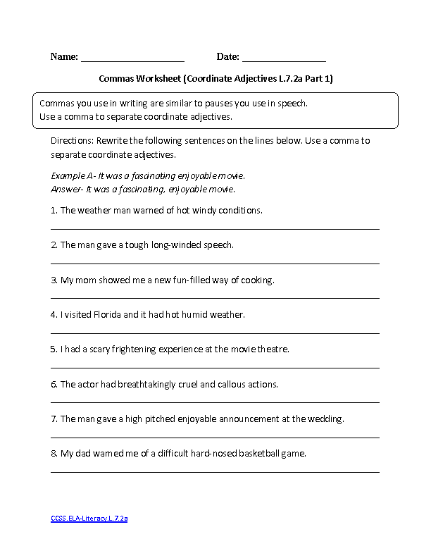 English Worksheets | 7th Grade Common Core Worksheets