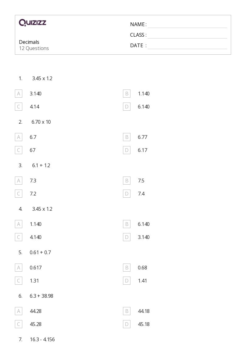 50+ Decimals worksheets for 7th Grade on Quizizz | Free &  Printable