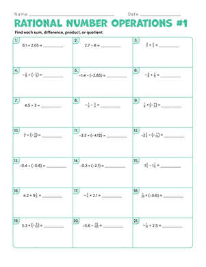 Rational Number Operations #1 | Worksheet 