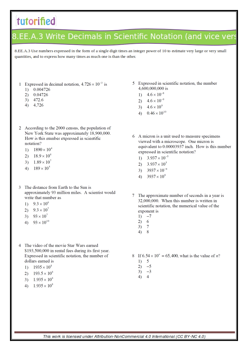 8th Grade Common Core Math Worksheets