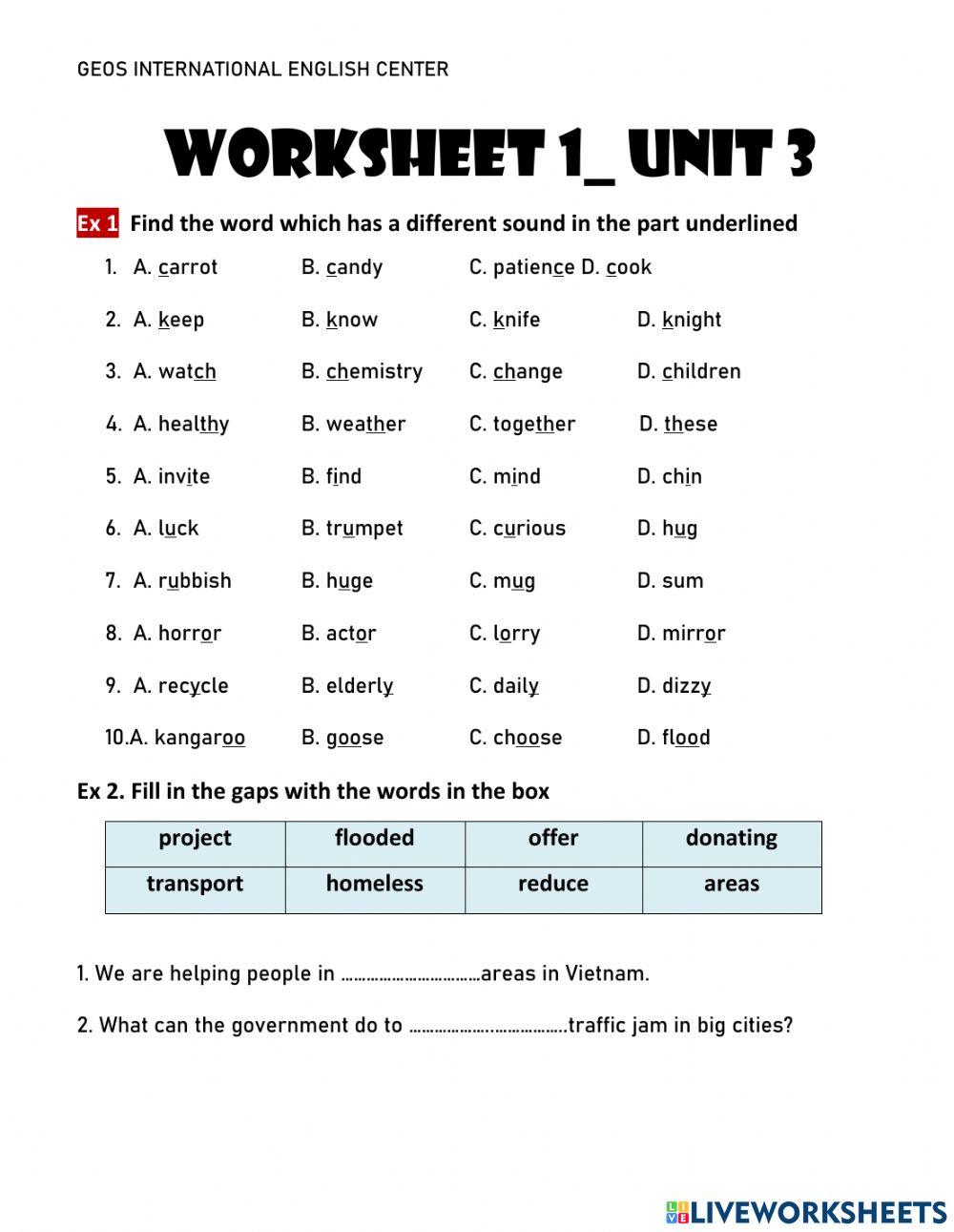 Worksheet 1-Unit 3-Grade 7 worksheet | Live Worksheets - Worksheets Library