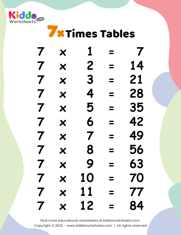 Free Printable 7 Times Tables Worksheet - kiddoworksheets