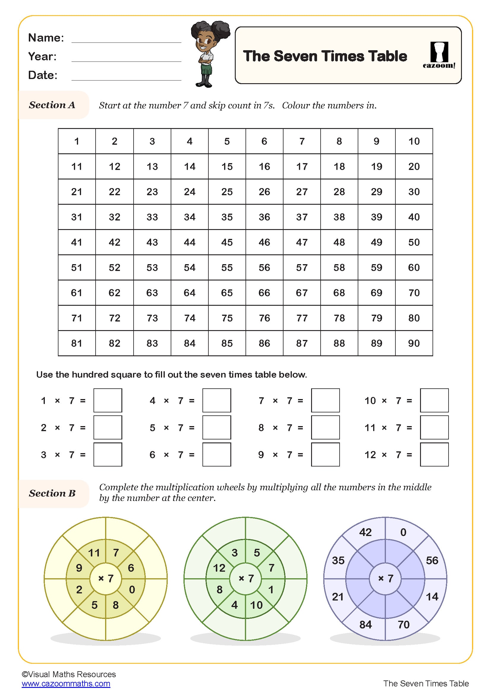 The Seven Times Table Worksheet | Key Stage 2 PDF Number Worksheets ...