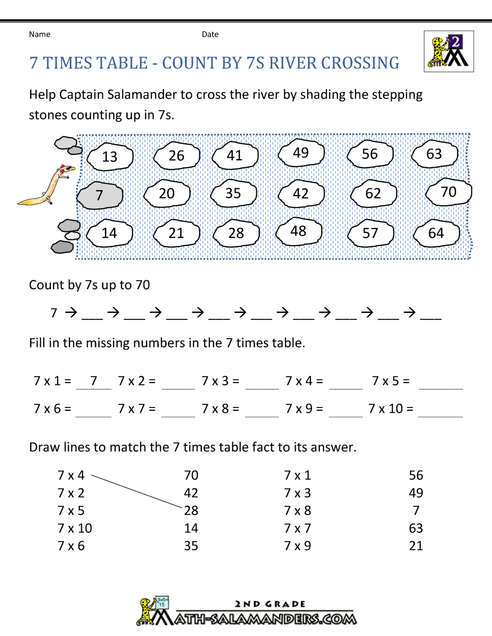 7 times table quiz printable