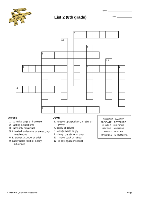 8TH GRADE / YEAR 8 Worksheets
