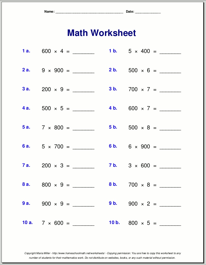 Grade 4 multiplication worksheets