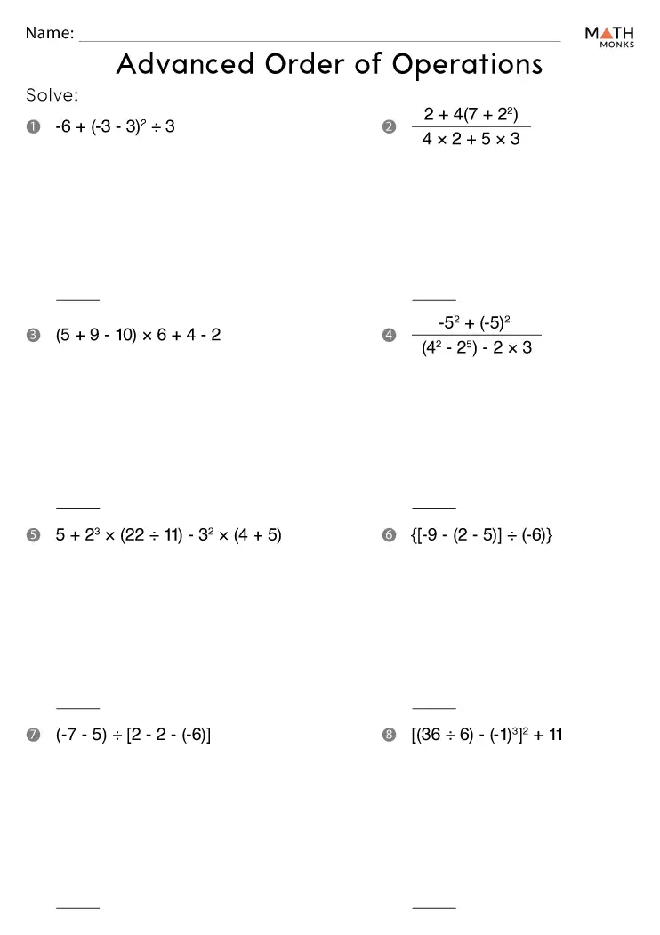 Advanced Order of Operations Worksheets - Math Monks