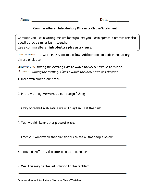 worksheets library | Commas Worksheets
