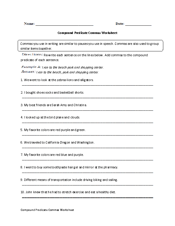worksheets library | Commas Worksheets