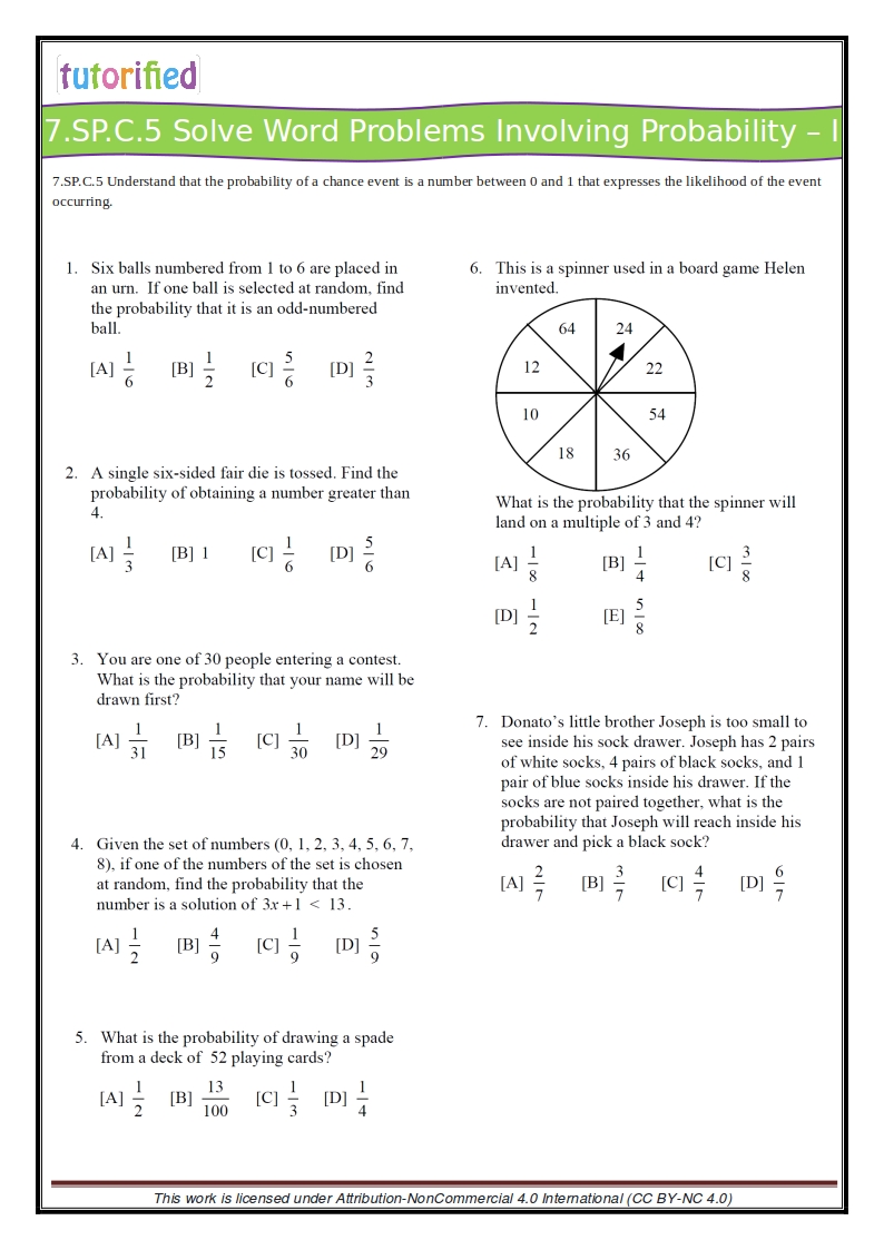 7th Grade Common Core Math Worksheets