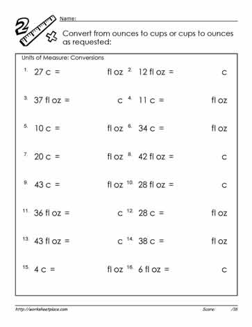 Ounces and Cups Worksheets
