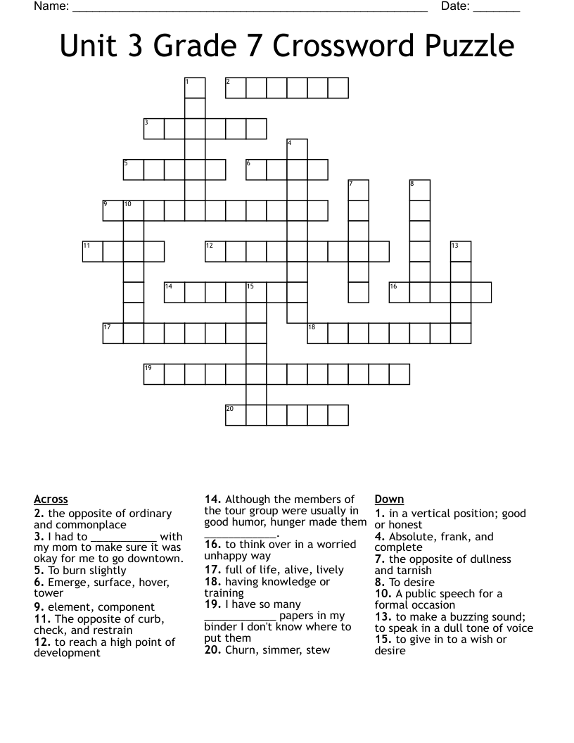 Unit 3 Grade 7 Crossword Puzzle - WordMint