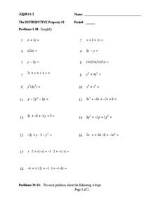 Algebra Distributive Property Lesson Plans &  Worksheets