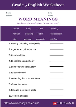 7th grade english worksheet free printable