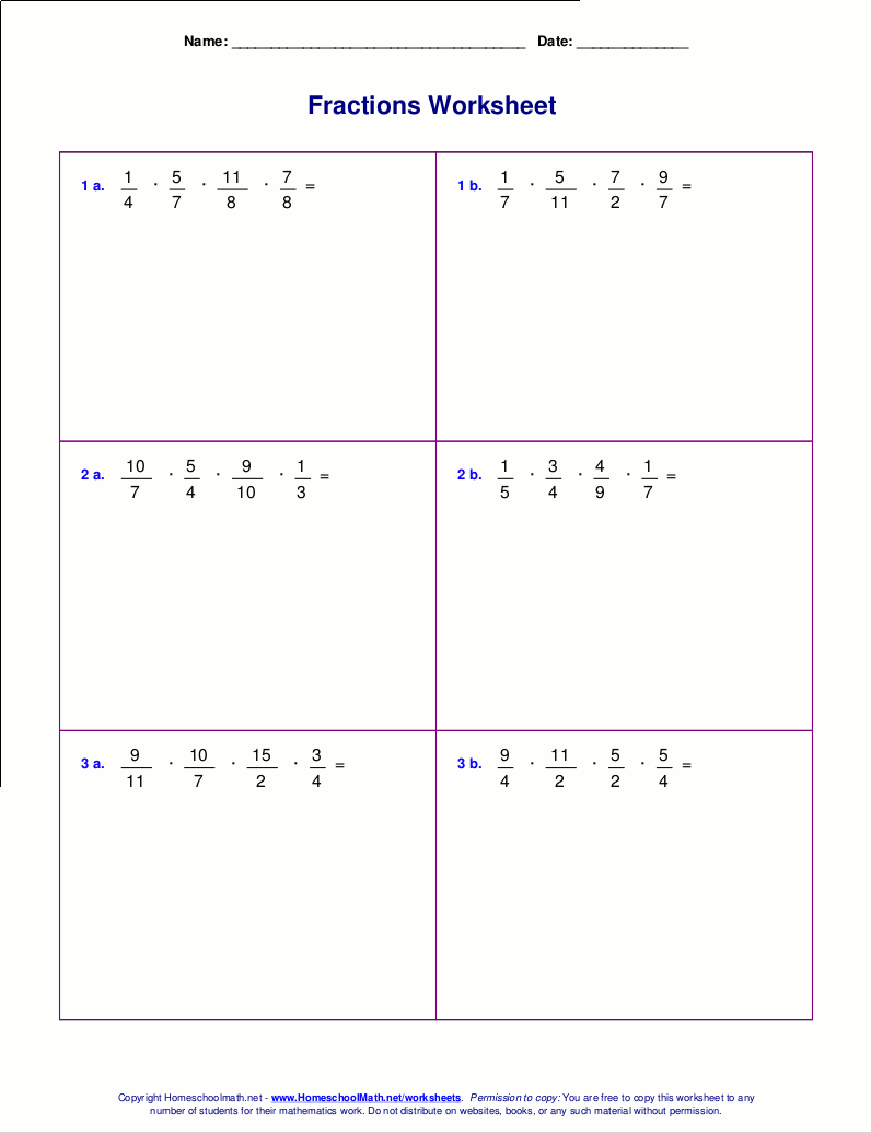 Worksheets for fraction multiplication
