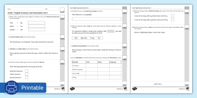 7th grade grammar worksheet free printable