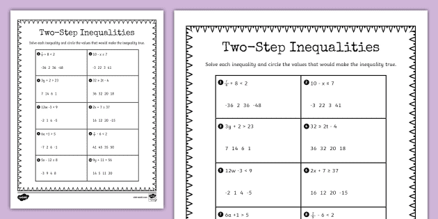 7th grade inequalities worksheet