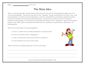 Main Idea Worksheets
