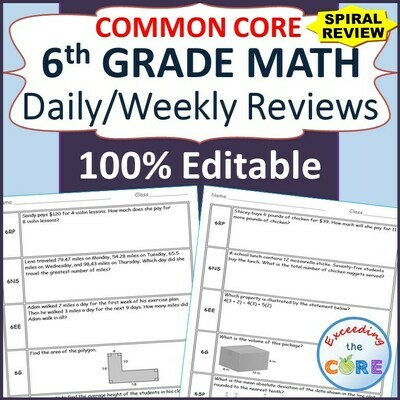 7th Grade Daily / Weekly Spiral Math Review Common Core - Editable