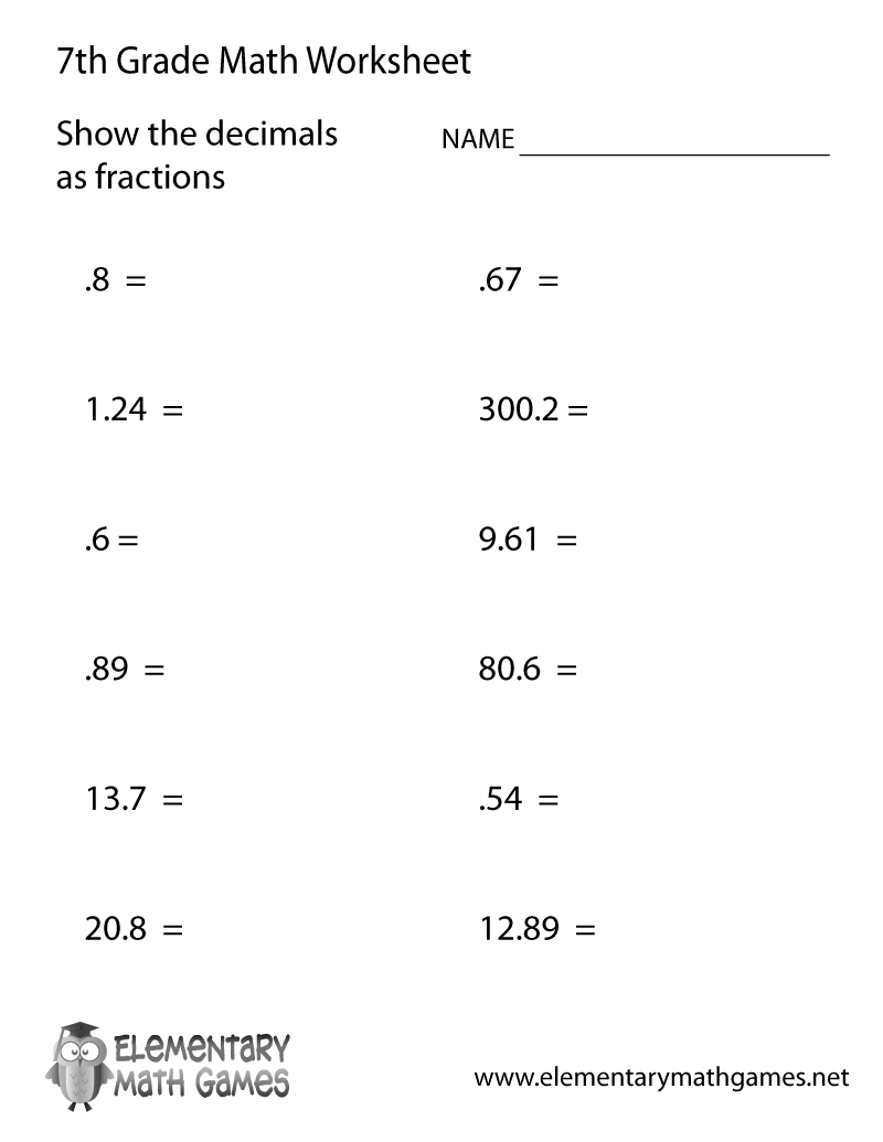 Free Printable Decimals Worksheet for Seventh Grade | 7th grade ...