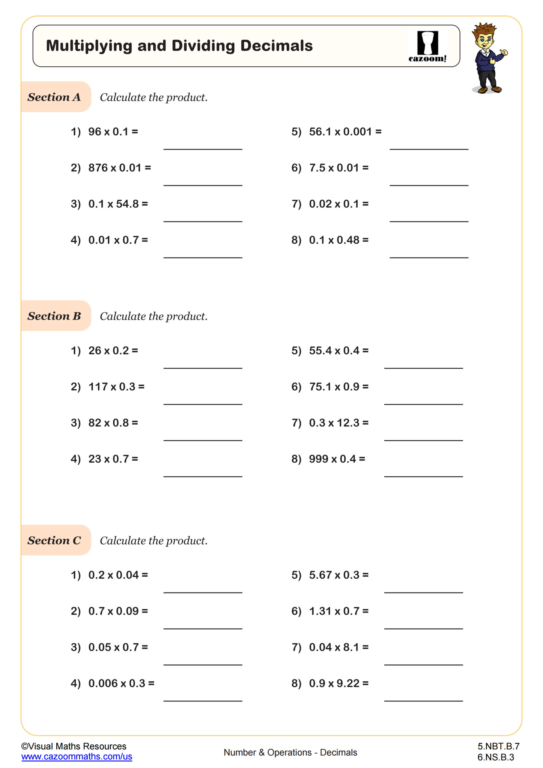 Multiplying and Dividing Decimals Worksheet | 5th Grade PDF Worksheets