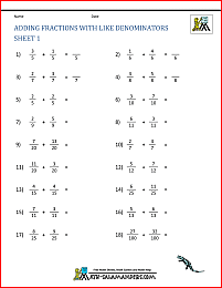 Adding Fractions Worksheets