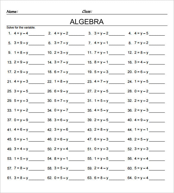 13+ 7th Grade Algebra Worksheet Templates - Free Word &  PDF ...