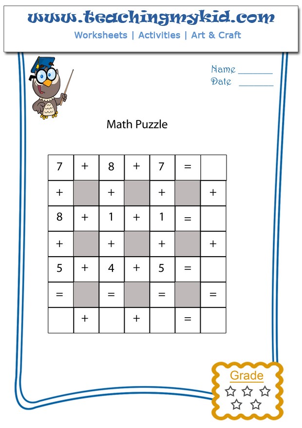 Math Puzzle - Free Printable Worksheets