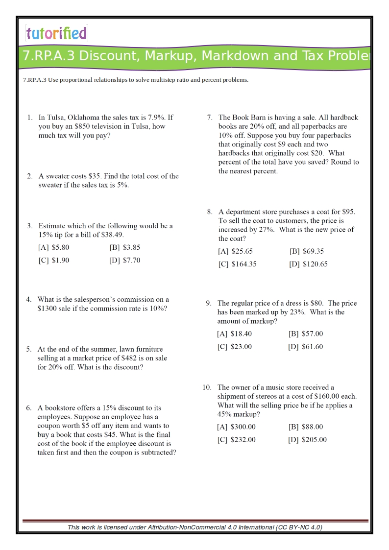 7th Grade Common Core Math Worksheets
