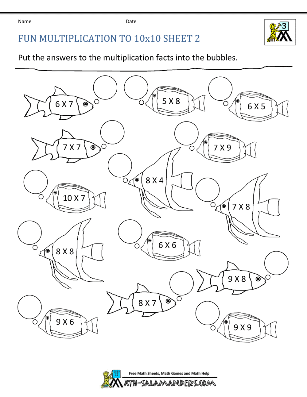 Fun Multiplication Worksheets to 10x10