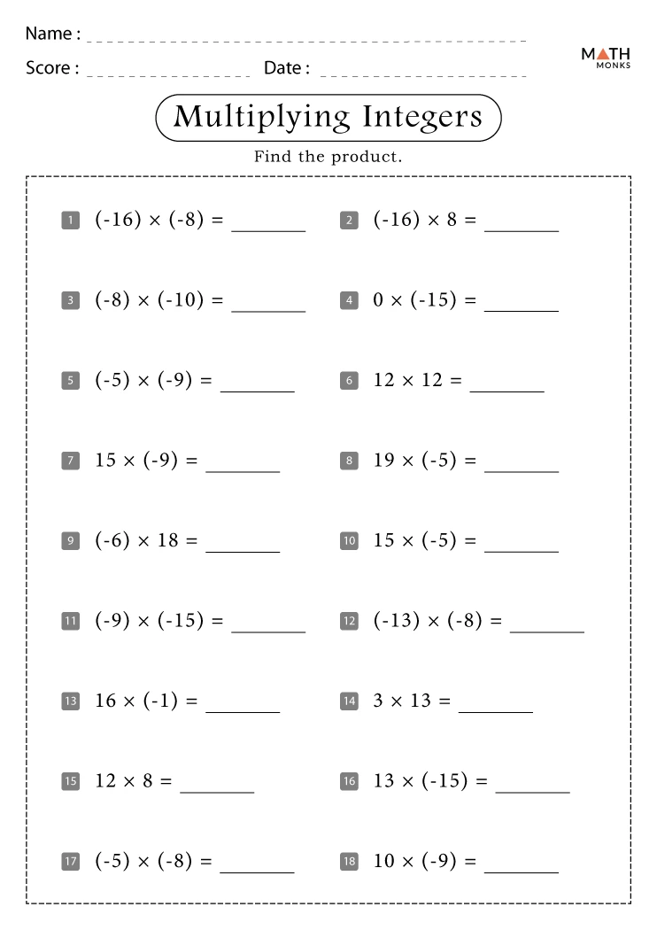 7th Grade Multiplication Worksheets with Answer Key