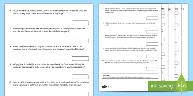 Year 7 Percentage Questions Worksheet Pack | NZ Maths