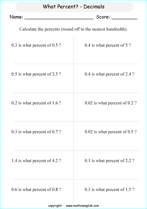 7th grade percentage worksheet
