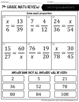 7th Grade Math Review Worksheets by To the Square Inch- Kate Bing ...