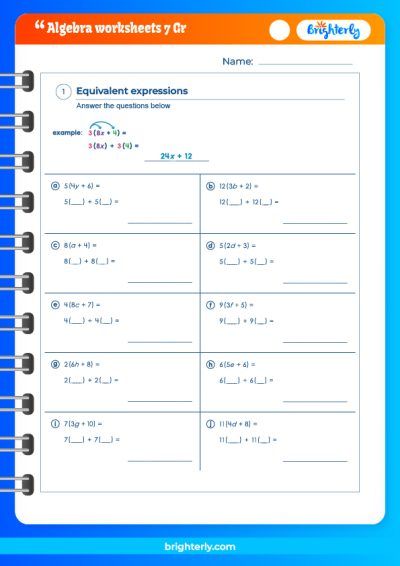 Free Printable 7th Grade Algebra Worksheets [PDFs] Brighterly