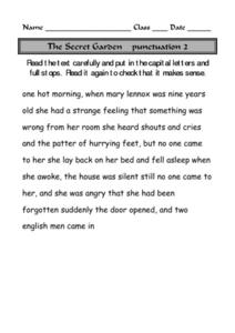 The Secret Garden - Punctuation 2 Worksheet for 4th - 7th Grade ...