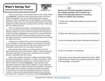 7th grade reading comprehension worksheet with answers