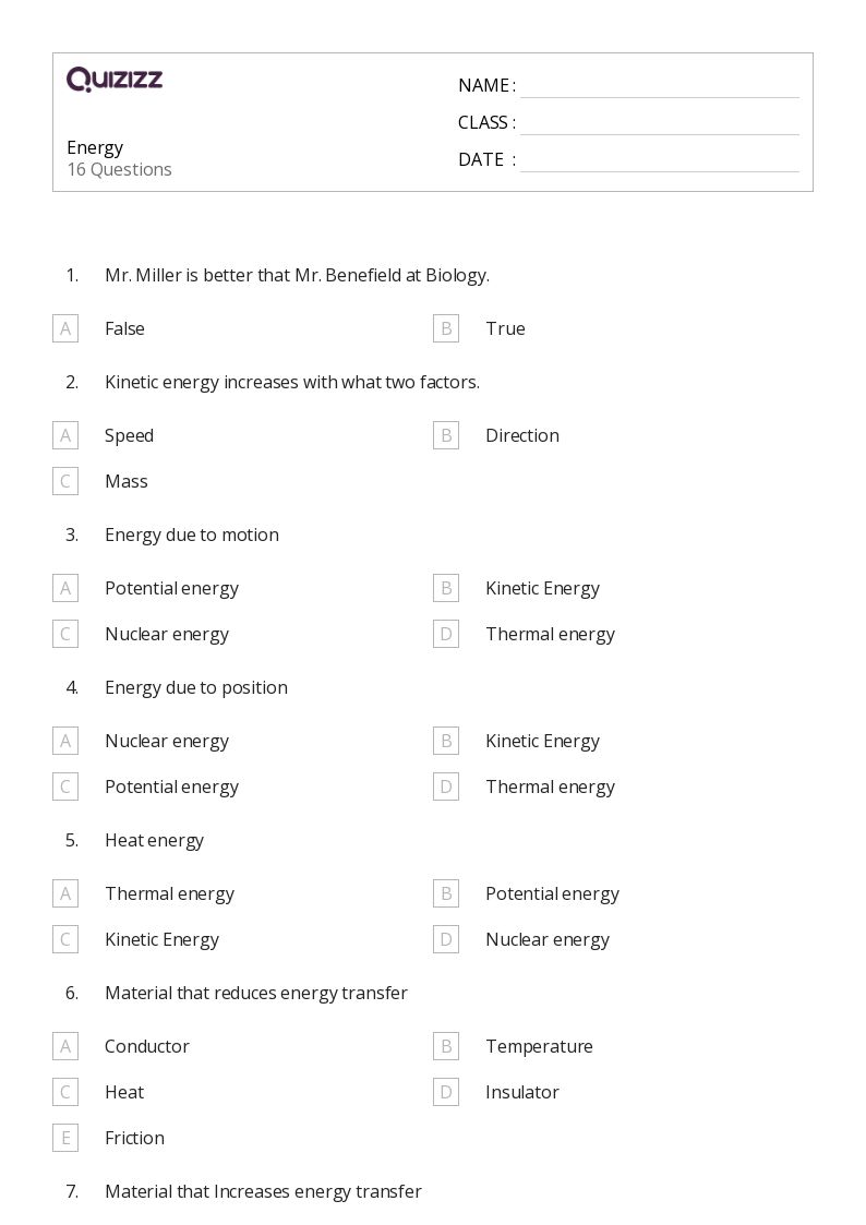 50+ Energy worksheets for 7th Grade on Quizizz | Free &  Printable