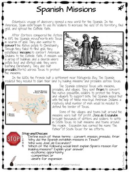 MISSIONS OF TEXAS BUNDLE for Texas History 7th Grade - Social ...