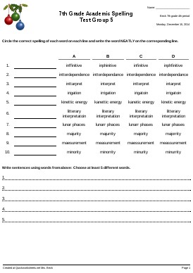 7th Grade Academic Spelling Test Group 5 - Spelling Test ...