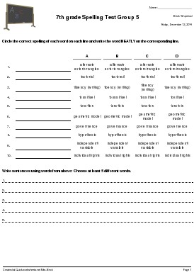 7th grade Spelling Test Group 5 - Spelling Test - Quickworksheets
