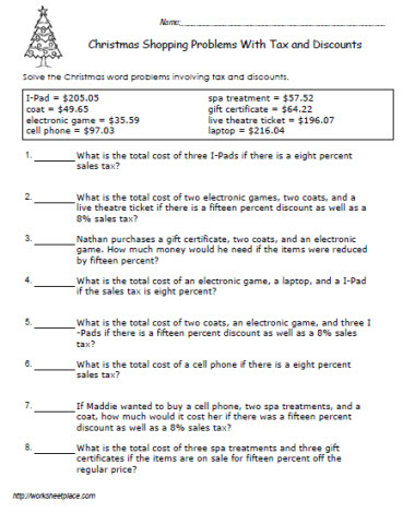 Problems with Tax and Discounts - 7 Worksheets