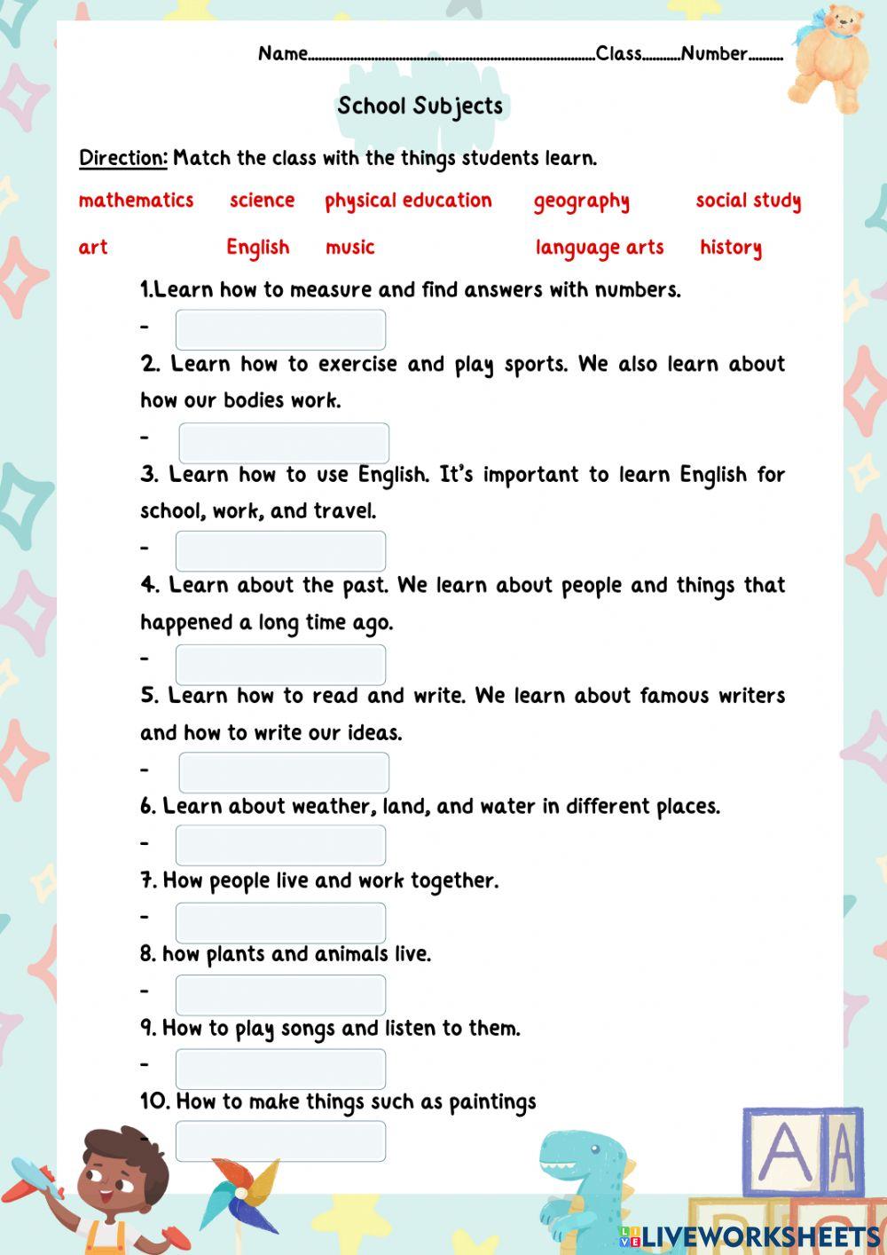 School Subject online activity for 7 | Live Worksheets - Worksheets Library