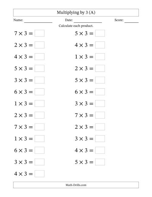 Horizontally Arranged Multiplying (1 to 7) by 3 (25 Questions ...