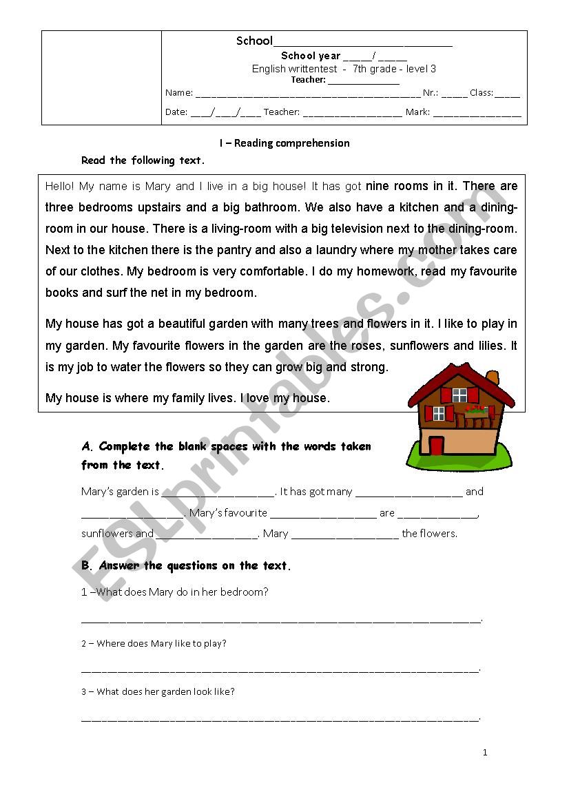 7th grade worksheet to do at home