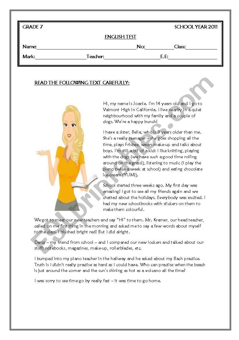 7th grade worksheet to do at home