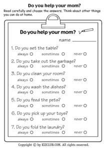 Do You Help Your Mom? Worksheet for Pre-K - 2nd Grade | Lesson Planet
