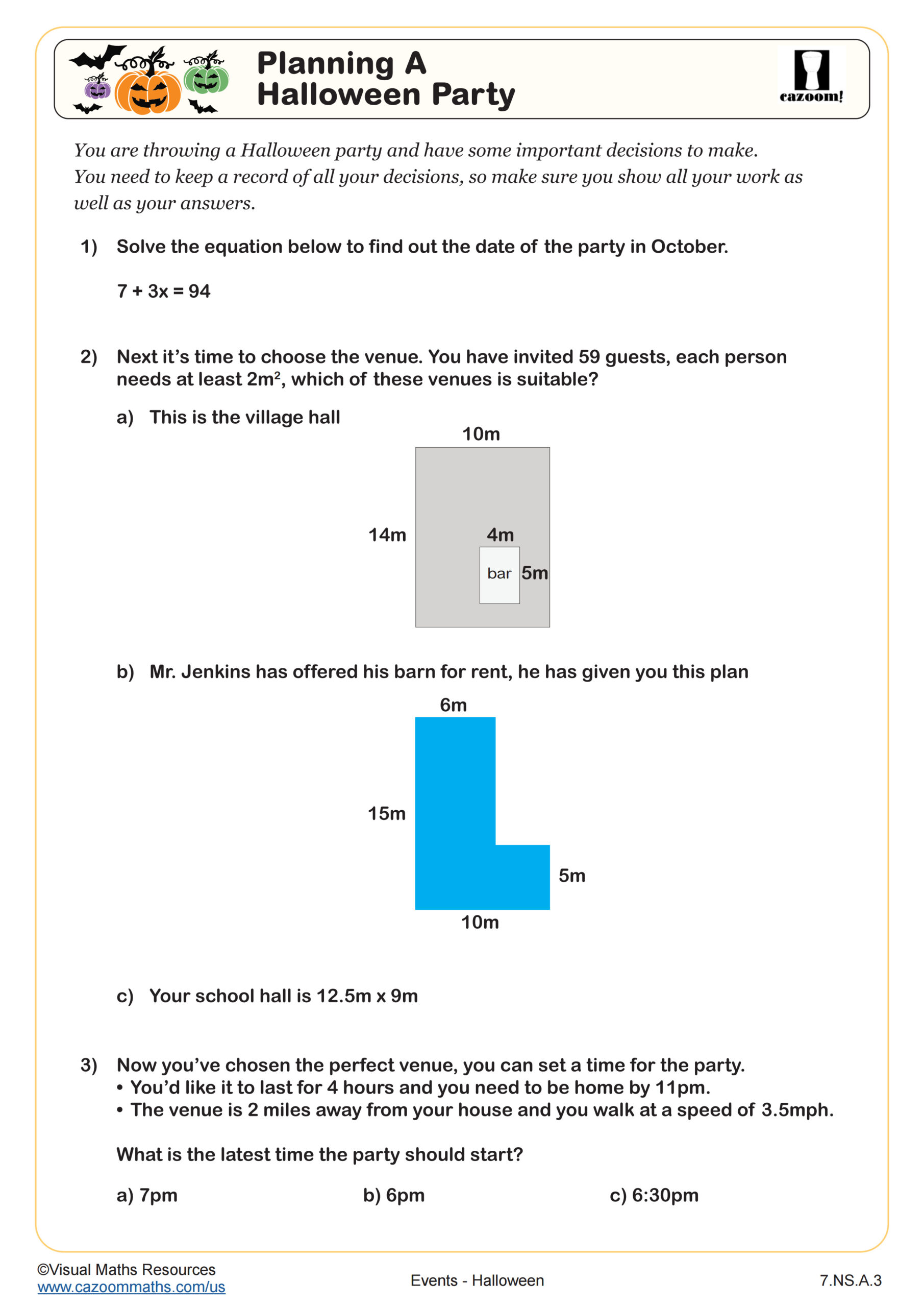 Planning a Halloween Party Worksheet | 7th Grade PDF Events Worksheets